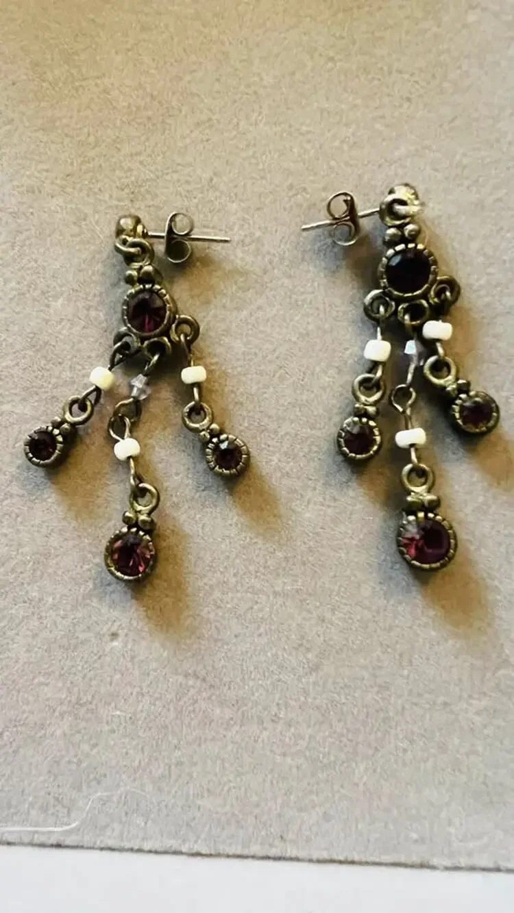 Vintage-Style Purple Rhinestone Chandelier Earrings